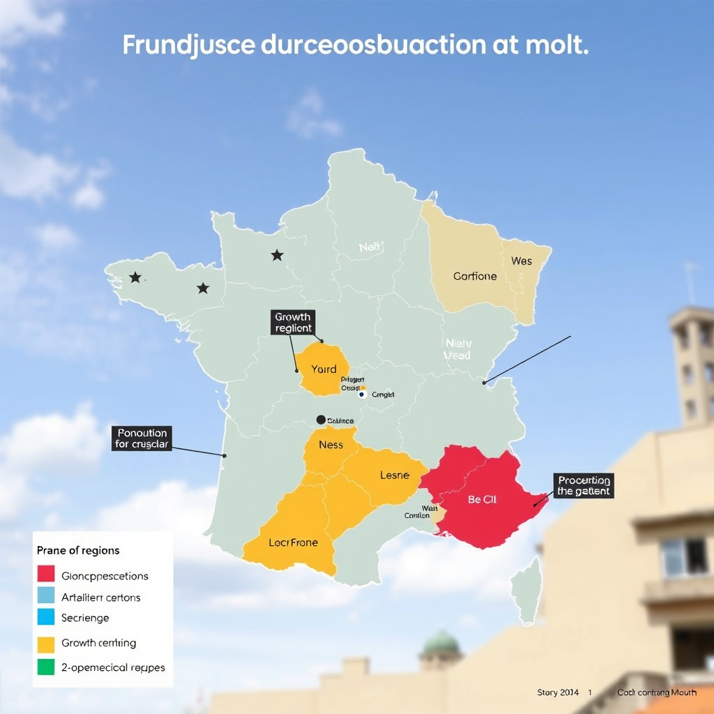 Carte de France montrant les régions les plus dynamiques pour la construction avec des indicateurs de croissance et des zones d'opportunités pour les entreprises du BTP